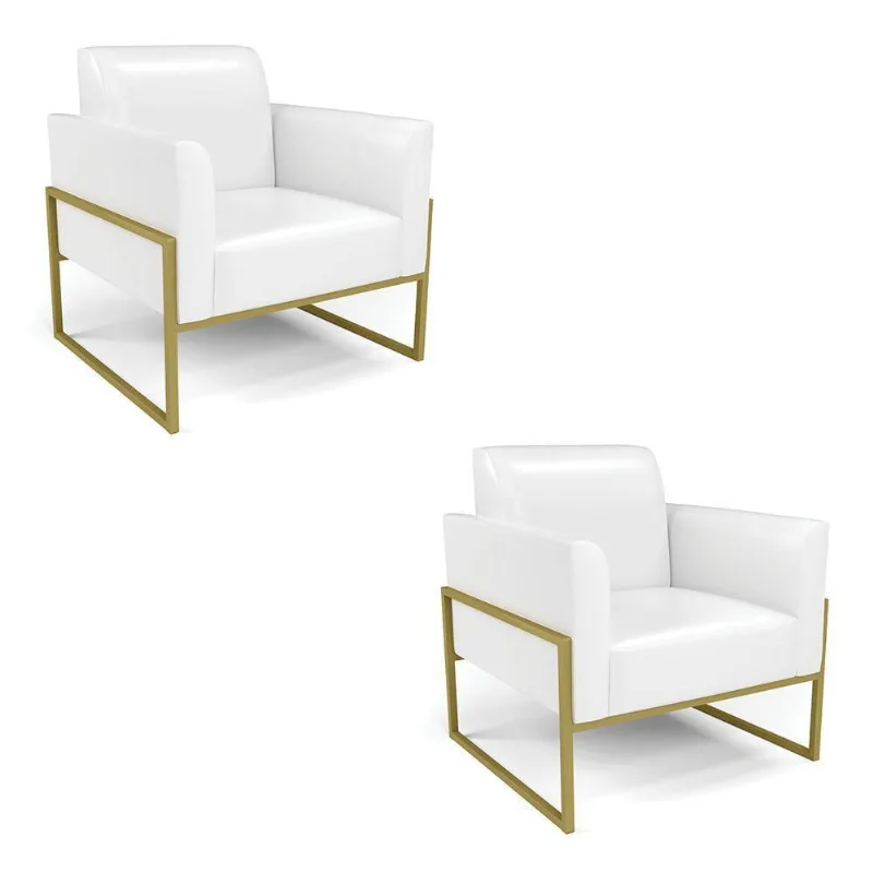 Kit 2 Poltronas Base Industrial Alta Dourado Marisa Corano Branco D03 - D\'rossi