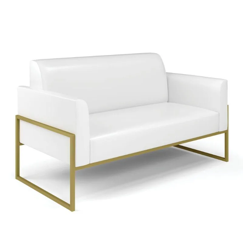 Sofá Namoradeira Base Industrial Alta Dourado Marisa Corano Branco D03 - D\'rossi