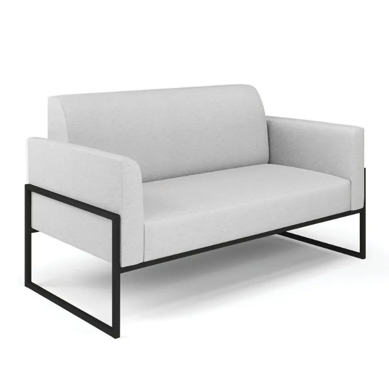 Sofá Namoradeira Base Industrial Alta Preto Marisa Linho Cinza A05 D03 - D\'rossi