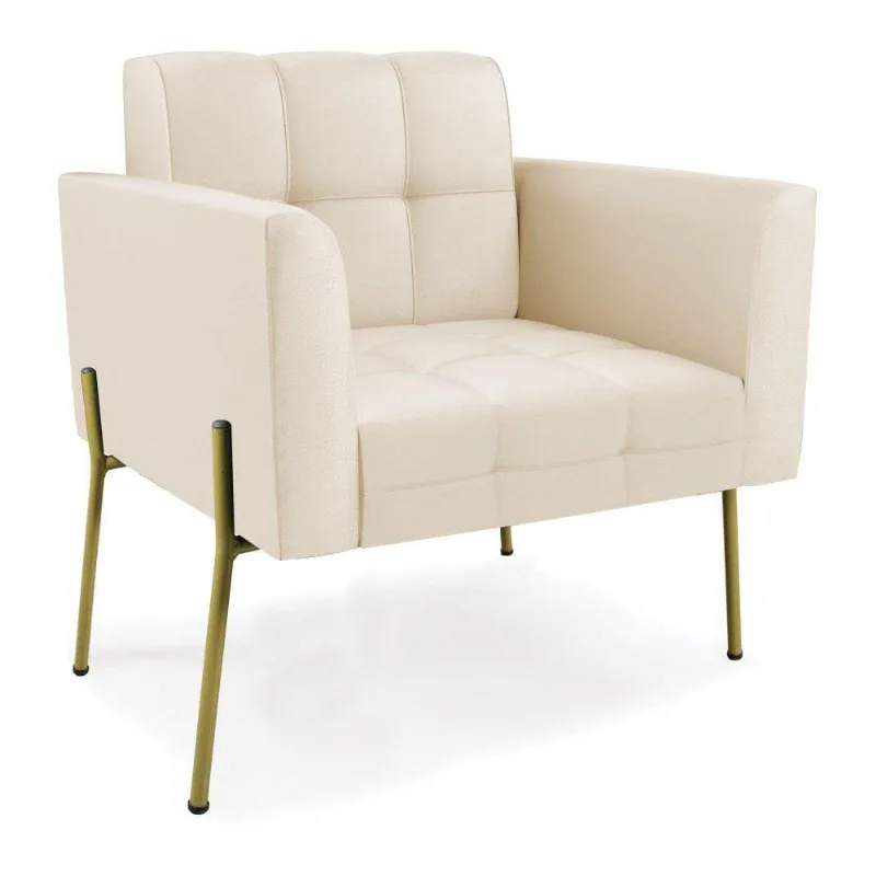 Poltrona Pé De Ferro Dourado Para Sala Elisa Corino D03 - D'rossi Cor Bege