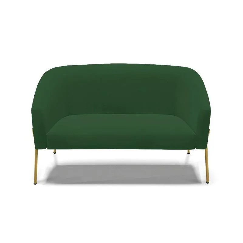Sofá Namoradeira 2 Lugares Pé De Ferro Dourado Stella Veludo Verde D03 - D'rossi