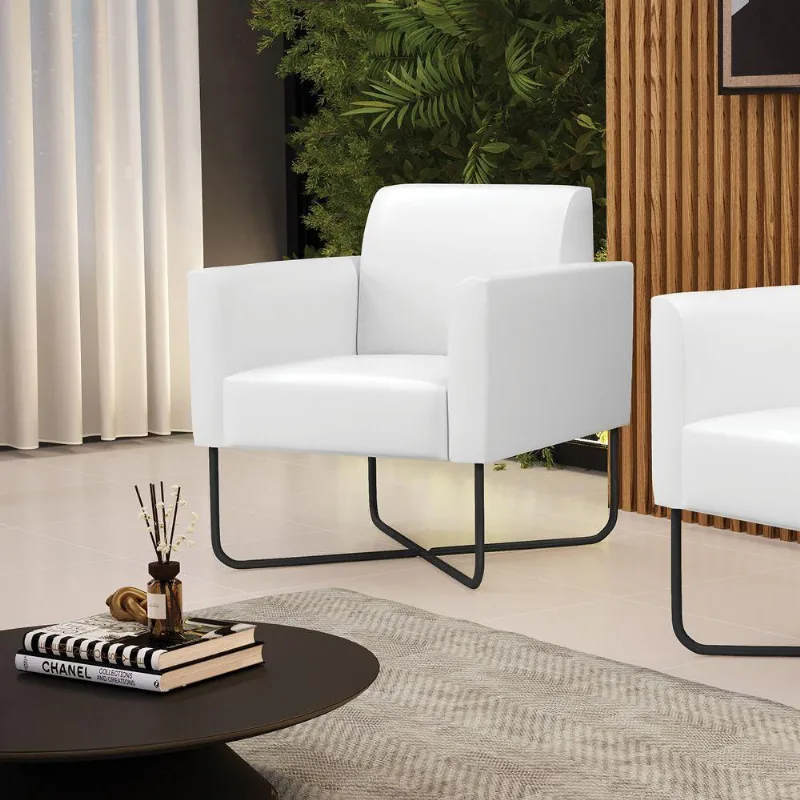 Poltrona Base X Industrial Preto Marisa Corano Branco