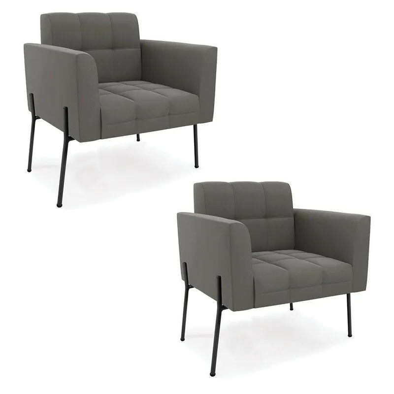 Poltrona Pé De Ferro Preto Para Sala Kit 2 Elisa Suede D03 - D'rossi Cor Grafite