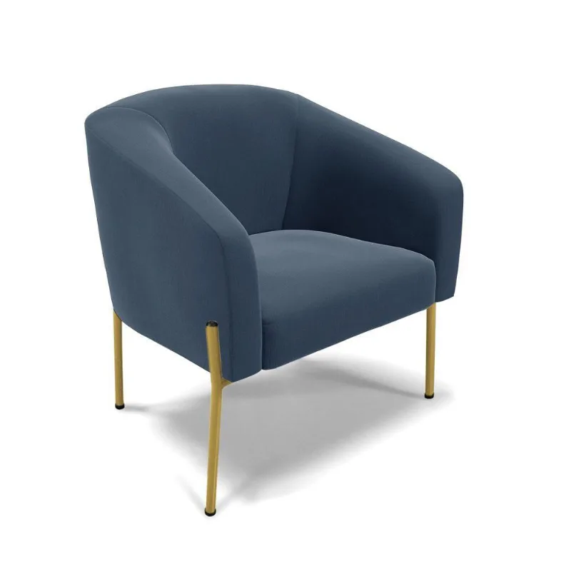 Poltrona Pé De Ferro Dourado Sala De Estar Stella Suede D03 - D'rossi Cor Azul Marinho
