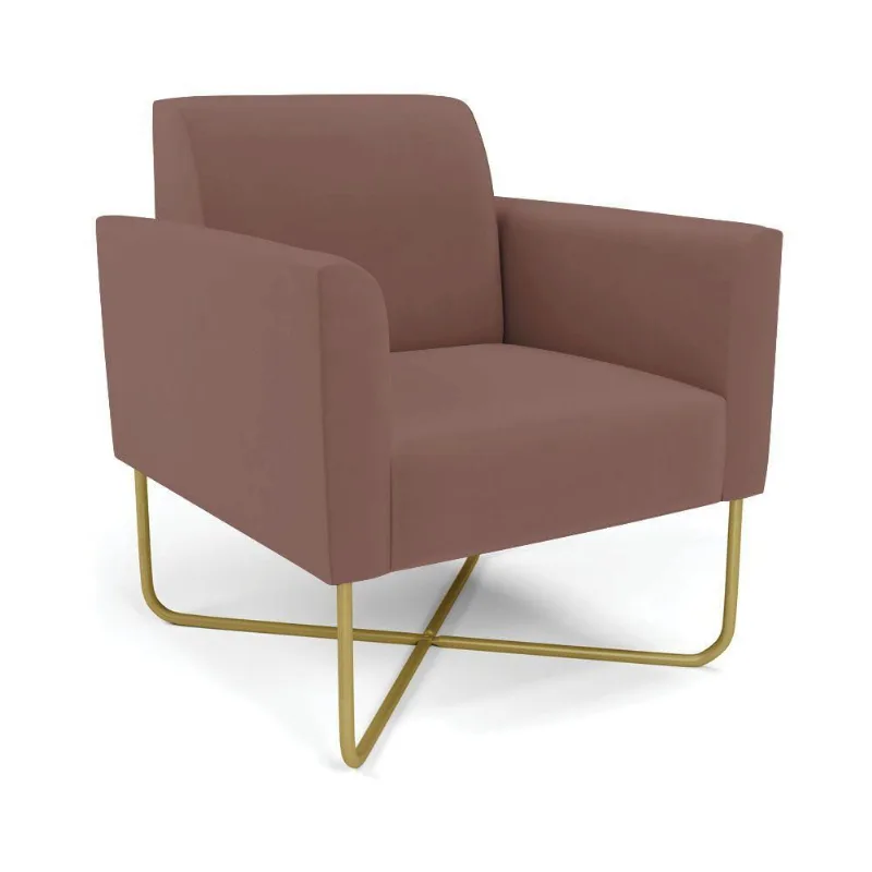 Poltrona Base X Industrial Dourado Marisa Veludo Rosê D03 - D\'rossi