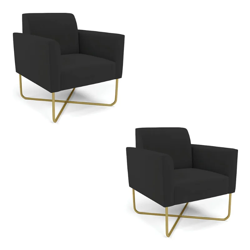 Kit 2 Poltronas Base X Industrial Dourado Marisa Veludo Preto D03 - D'Rossi