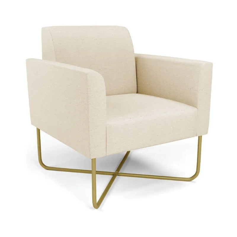 Poltrona Base X Industrial Dourado Marisa Linho Bege A19 D03 - DRossi
