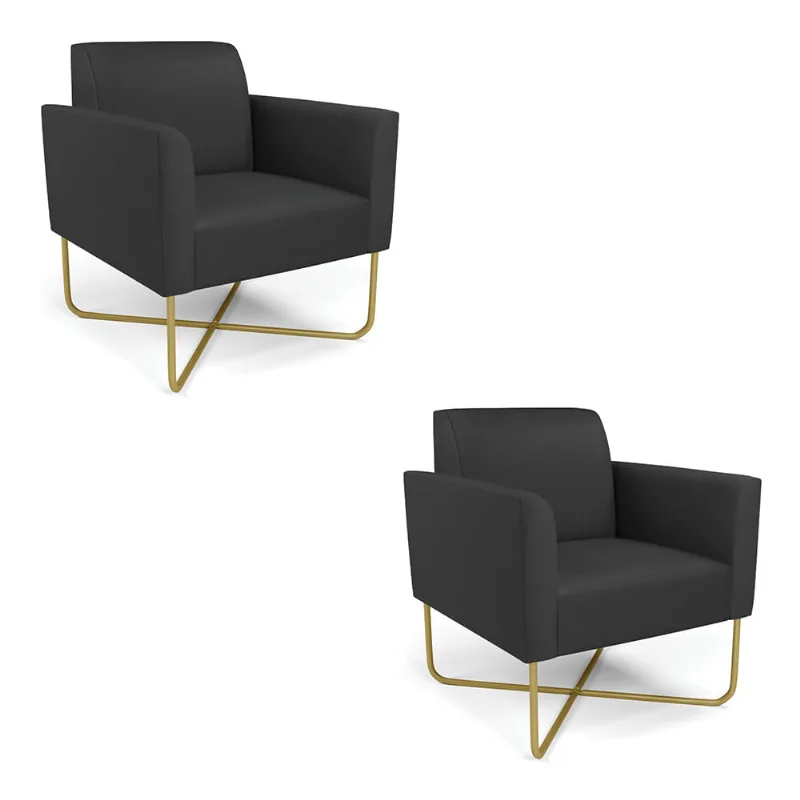 Kit 2 Poltronas Base X Industrial Dourado Marisa Corino Preto D03 - D'Rossi