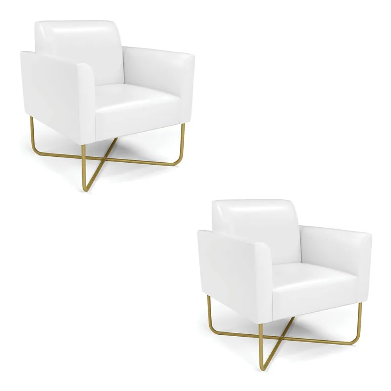 Kit 2 Poltronas Base X Industrial Dourado Marisa Corano Branco D03 - D'Rossi