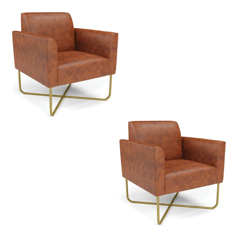 Kit 2 Poltronas Base X Industrial Dourado Marisa Corano Nozes D03 - D'Rossi
