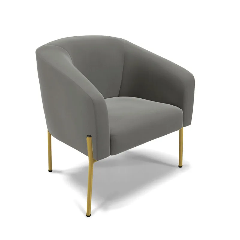 Poltrona Decorativa Pé de Ferro Dourado Stella Suede Grafite D03 - D'Rossi