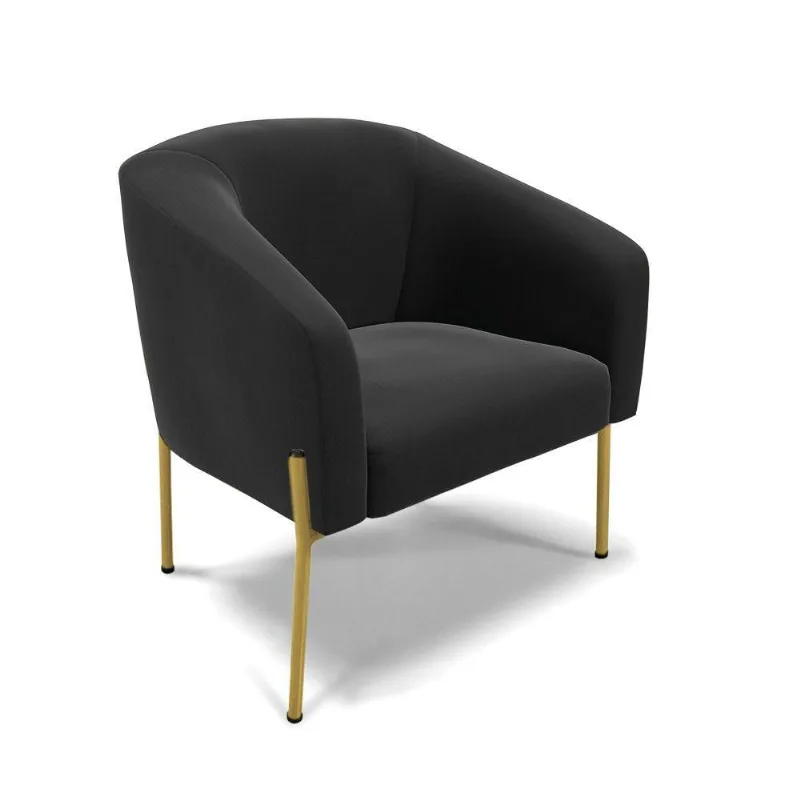 Poltrona Pé De Ferro Dourado Sala De Estar Stella Suede D03 - D'rossi Cor Preto
