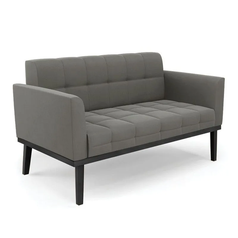 Sofá Namoradeira 2 Lugares Base De Madeira Preto Elisa Suede D03 - D'rossi Cor Grafite