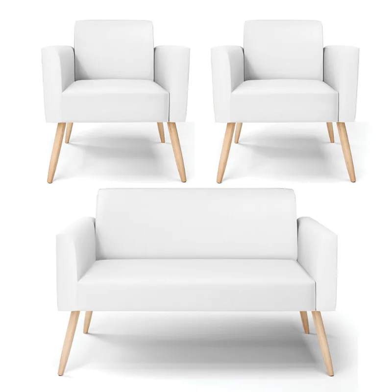 Sofá Namoradeira com 2 Poltronas Pés Palito Natural Marisa Corino Branco D03 - D'Rossi