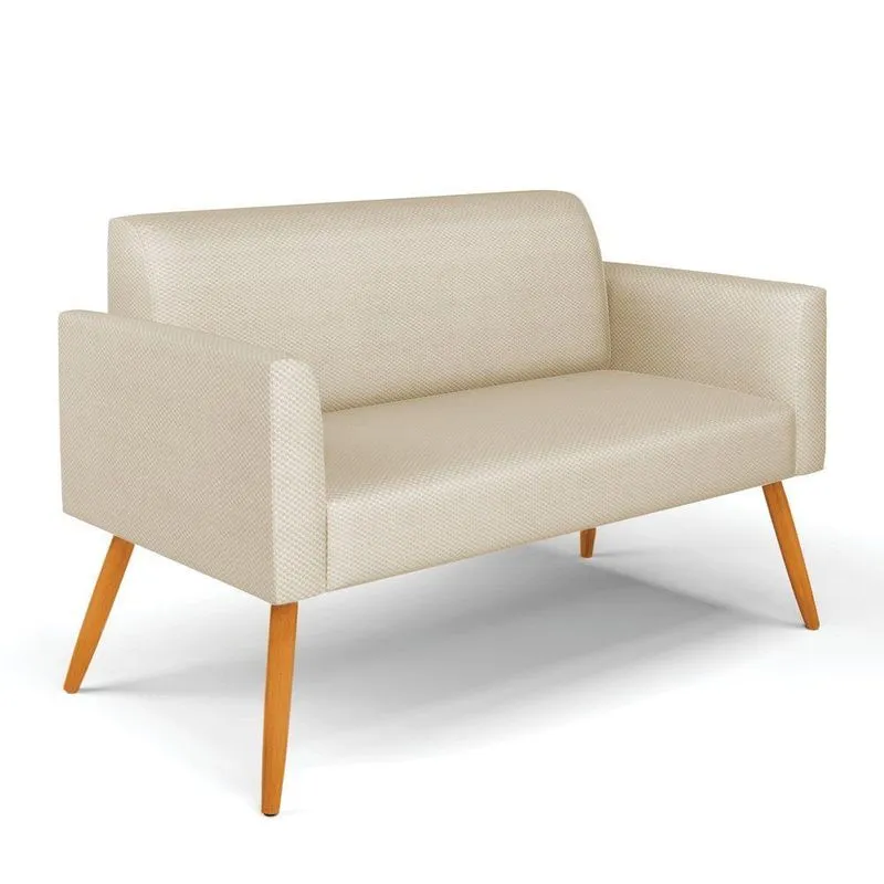 Sofá Namoradeira Pés Palito Castanho Marisa Veludo Luxo Off White A129 D03 - D'rossi