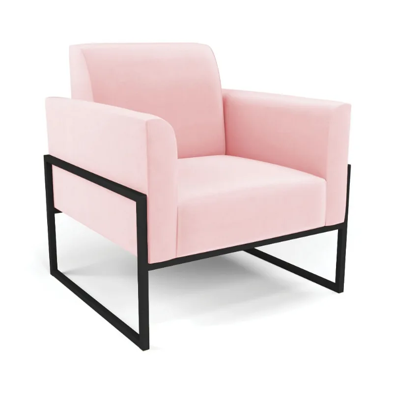 Poltrona Base Industrial Alta Preto Marisa Suede D03 - D'Rossi Rosa Bebê