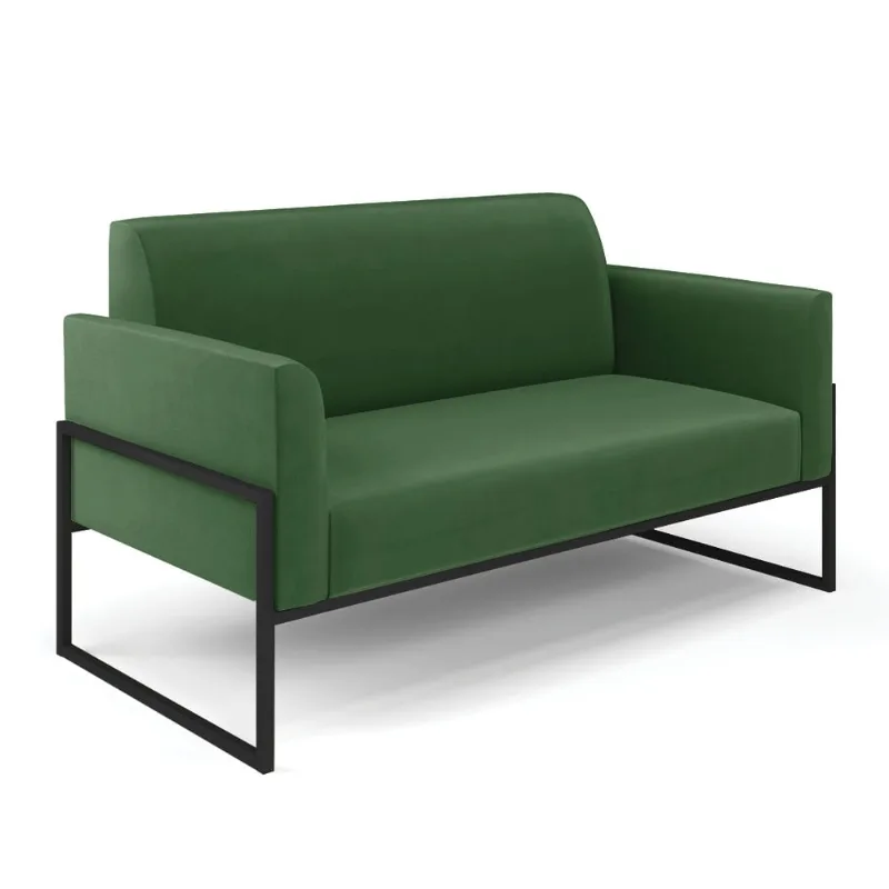 Sofá Namoradeira Base Industrial Alta Preto Marisa Suede D03 - D'Rossi Verde