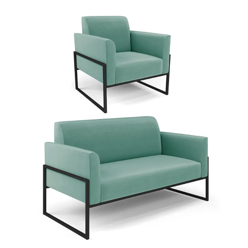 Sofá Namoradeira com Poltrona Base Industrial Alta Preto Marisa Suede D03 - D'Rossi Azul Turquesa