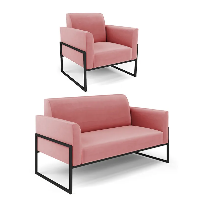 Sofá Namoradeira com Poltrona Base Industrial Alta Preto Marisa Suede D03 - D'Rossi Rose