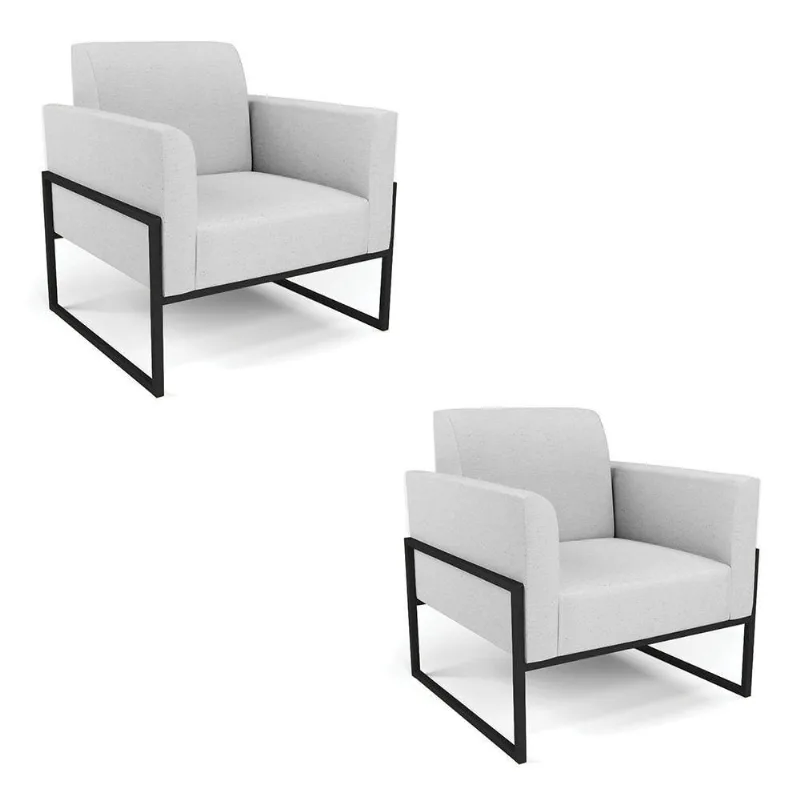 Kit 2 Poltronas Base Industrial Alta Preto Marisa Linho D03 - D\'rossi Cor A05 Cinza
