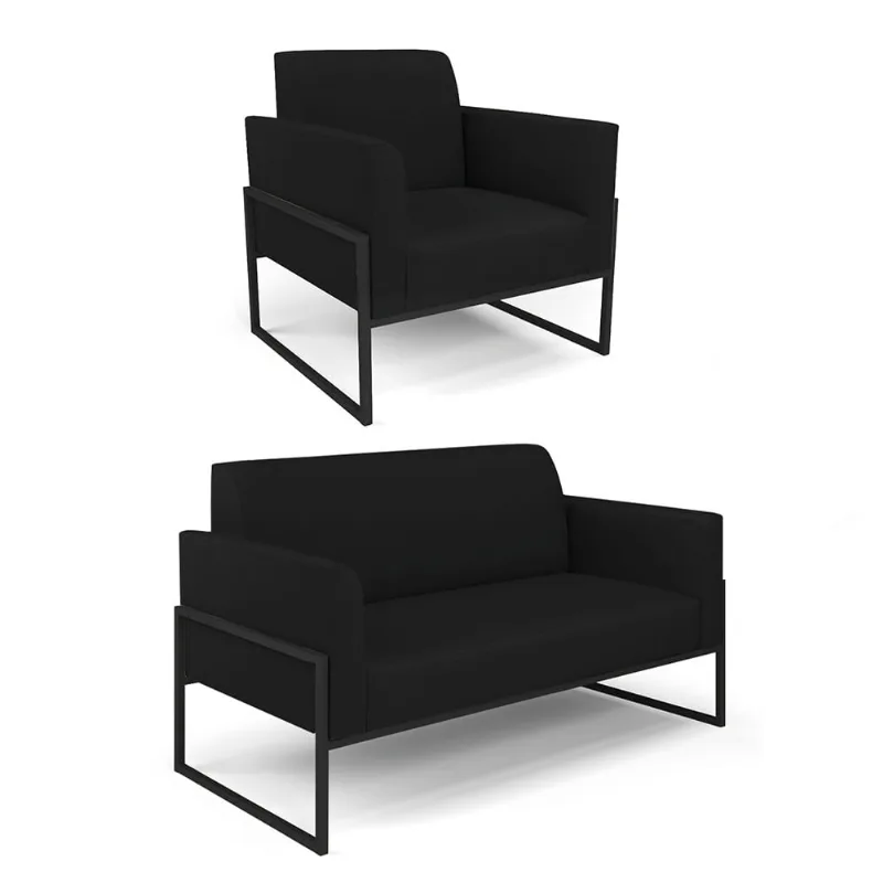 Sofá Namoradeira com Poltrona Base Industrial Alta Preto Marisa Linho D03 - D'Rossi A79 Preto