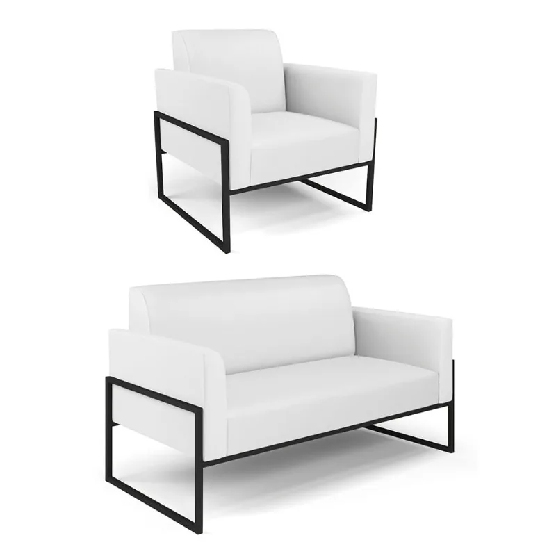 Sofá Namoradeira com Poltrona Base Industrial Alta Preto Marisa Corino D03 - D'Rossi Branco