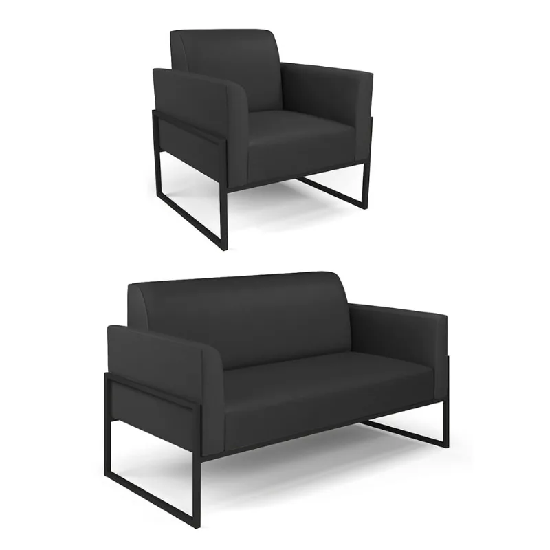 Sofá Namoradeira com Poltrona Base Industrial Alta Preto Marisa Corino D03 - D'Rossi Preto