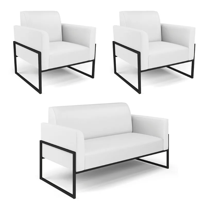 Sofá Namoradeira com 2 Poltronas Base Industrial Alta Preto Marisa Corino D03 - D'Rossi Branco