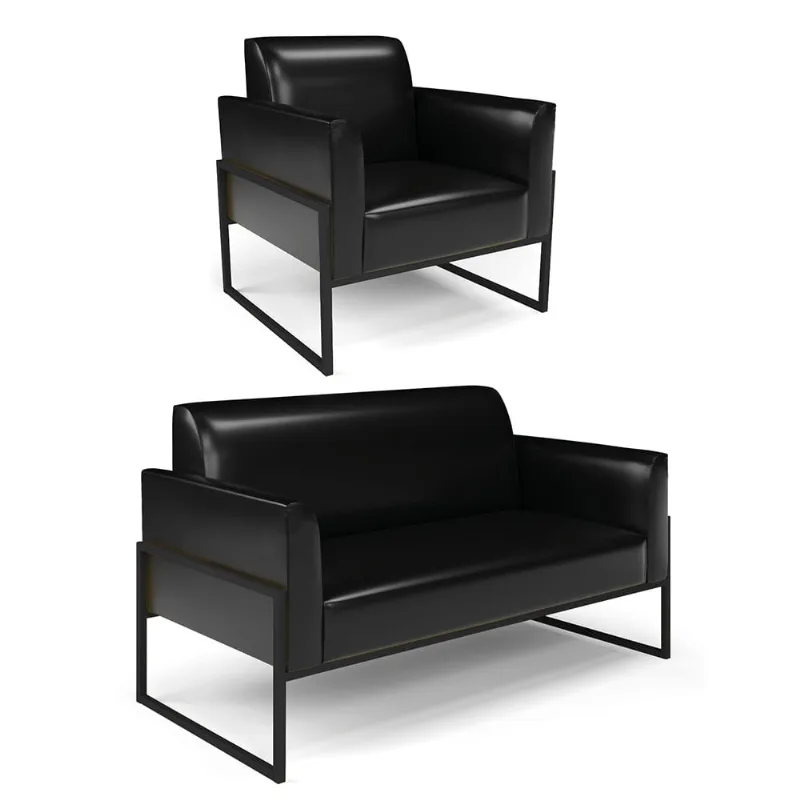 Sofá Namoradeira com Poltrona Base Industrial Alta Preto Marisa Corano D03 - D'Rossi Preto