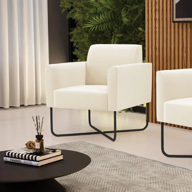 Poltrona Base X Industrial Preto Marisa Veludo Bege