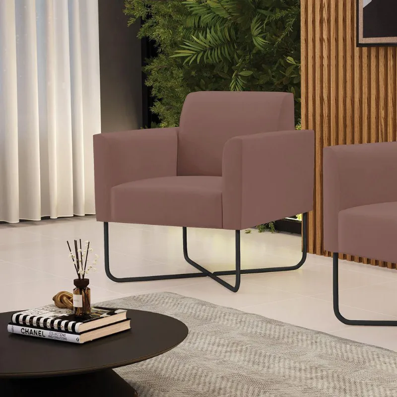 Poltrona Base X Industrial Preto Marisa Veludo Rose