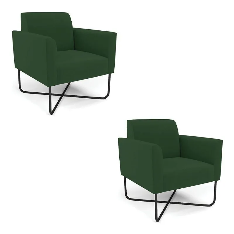 Kit 2 Poltronas Base X Industrial Preto Marisa Veludo D03 - D\'rossi Cor Verde