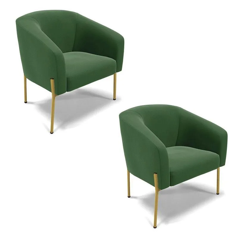 Poltrona Pé De Ferro Dourado Kit 2 Stella Suede D03 - D'rossi Cor Verde