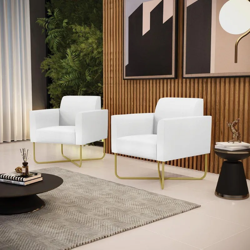 Kit 2 Poltronas Base X Industrial Dourado Marisa Corino Branco