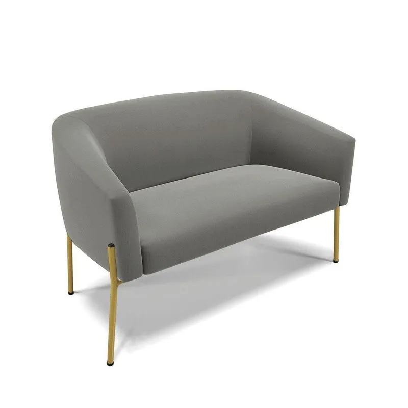 Sofá Namoradeira 2 Lugares Pé De Ferro Dourado Stella Suede Grafite D03 - D'rossi