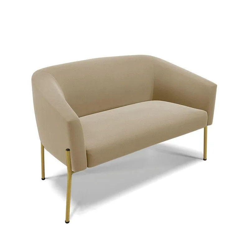 Sofá Namoradeira 2 Lugares Pé De Ferro Dourado Stella Suede Marrom Rato D03 - D'rossi
