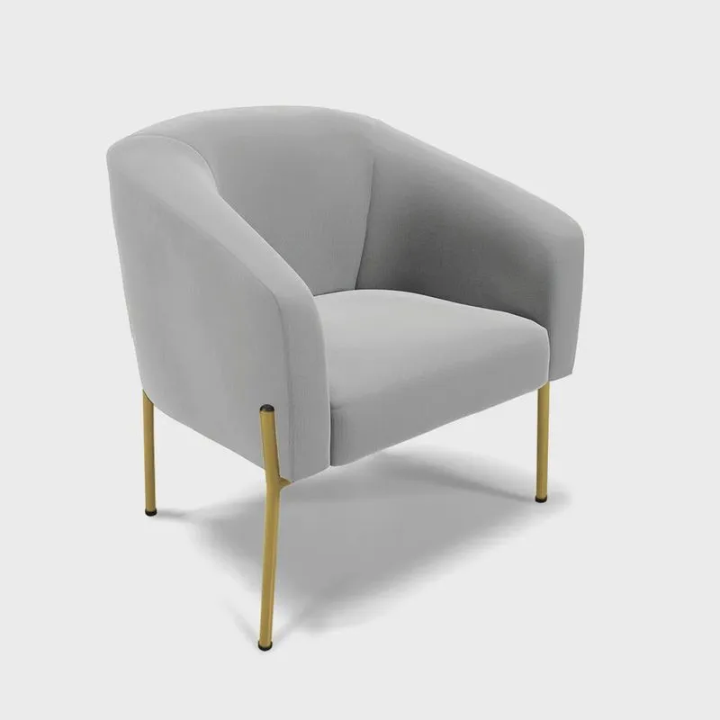 Poltrona Pé de Ferro Dourado Sala de Estar Stella Suede Cinza D03 - D'Rossi