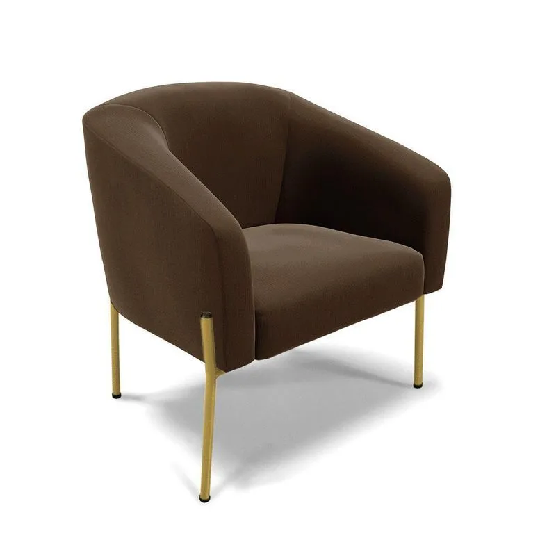 Poltrona Pé De Ferro Dourado Sala De Estar Stella Suede Marrom D03 - D'rossi