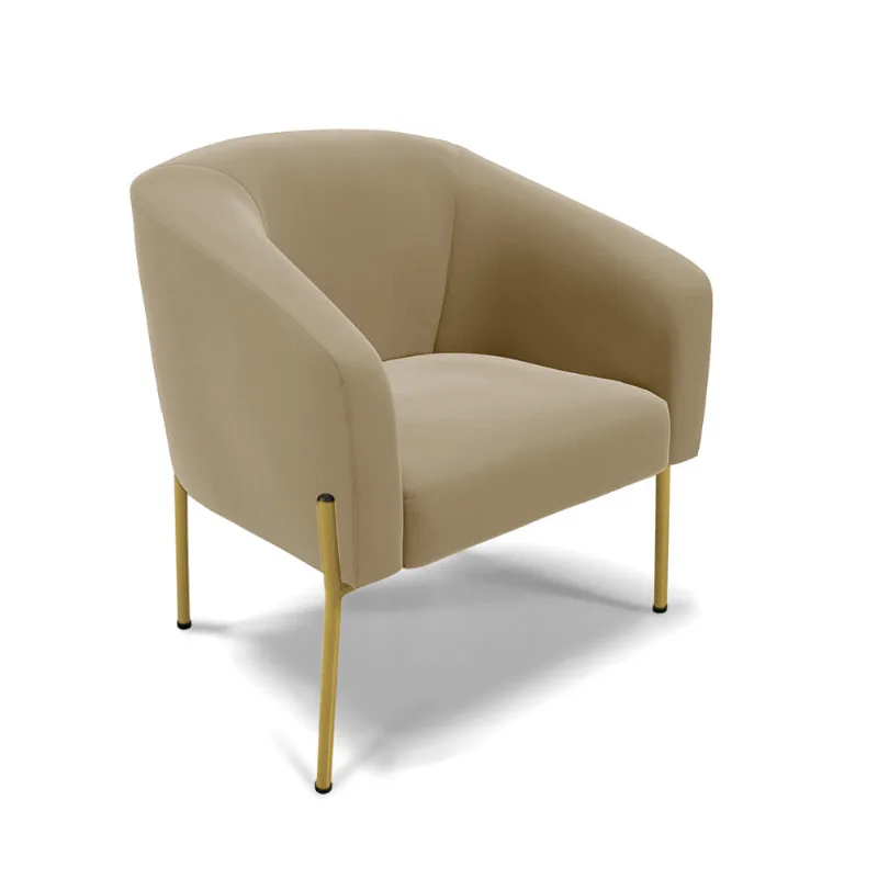 Poltrona Decorativa Pé de Ferro Dourado Stella Suede Marrom Rato D03 - D'Rossi