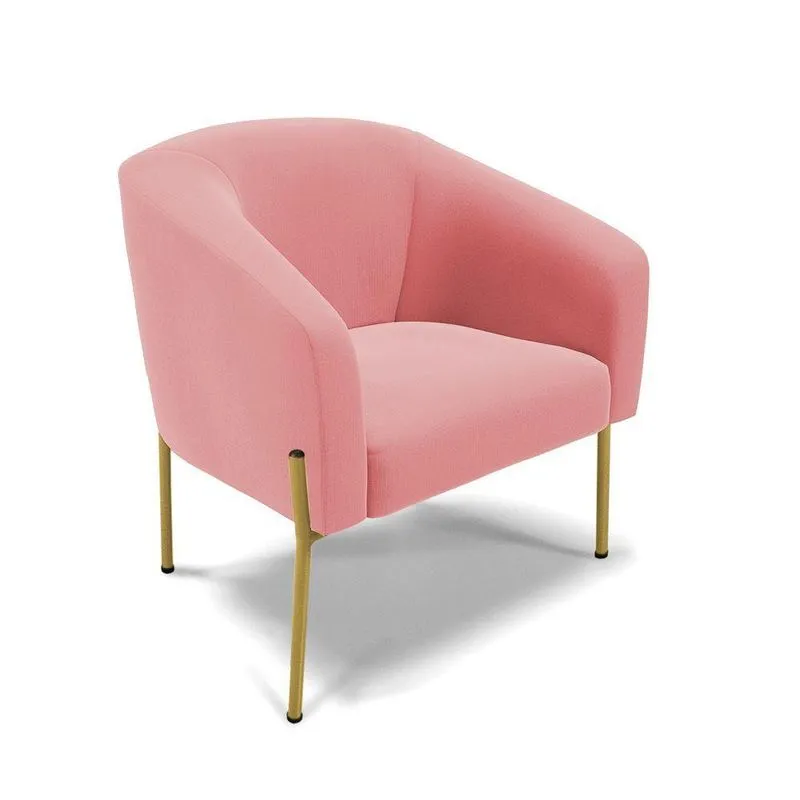 Poltrona Pé De Ferro Dourado Sala De Estar Stella Suede D03 - D'rossi Cor Rose