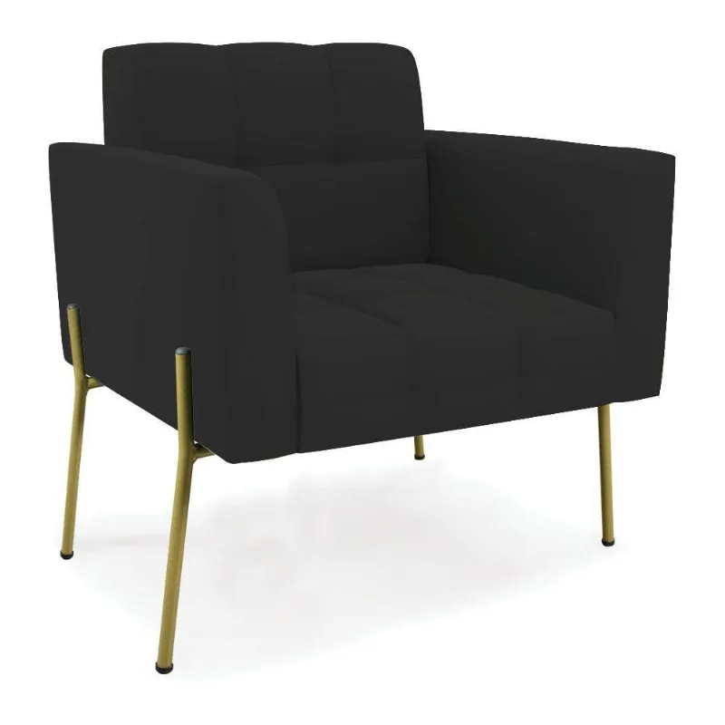 Poltrona Pé De Ferro Dourado Para Sala Elisa Veludo D03 - D'rossi Cor Preto