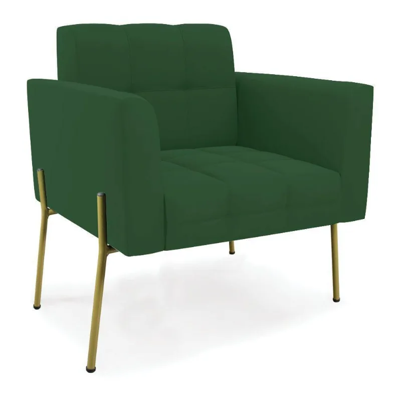 Poltrona Pé De Ferro Dourado Para Sala Elisa Veludo Verde D03 - D'rossi