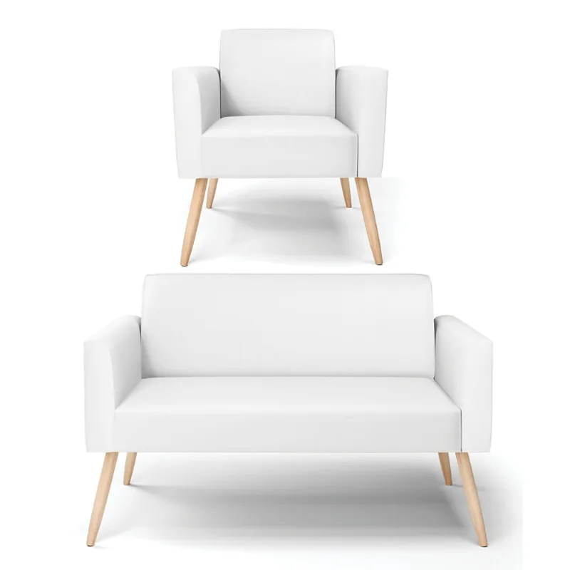 Sofá Namoradeira com Poltrona Pés Palito Natural Marisa Corino D03 - D'Rossi Branco