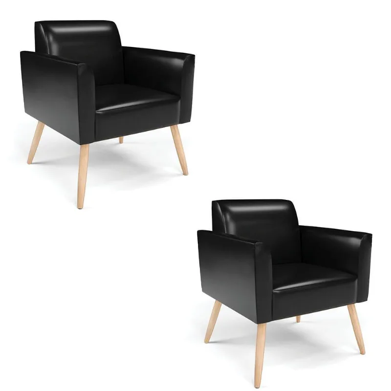 Kit 2 Poltronas Pés Palito Natural Marisa Corano D03 - D'rossi Cor Preto