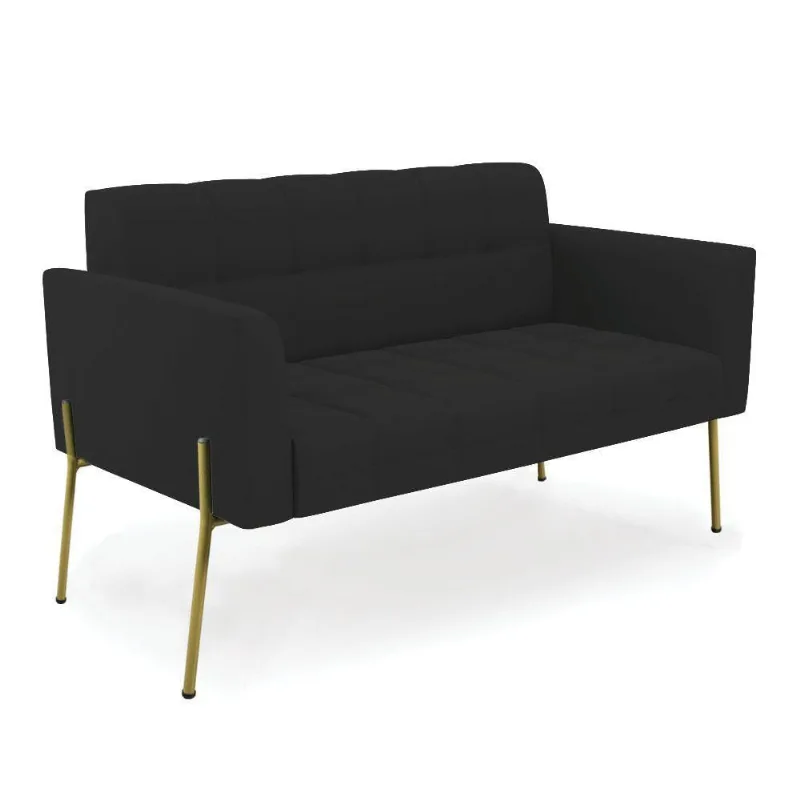 Sofá Namoradeira 2 Lugares Pé De Ferro Dourado Elisa Veludo D03 - D'rossi Cor Preto