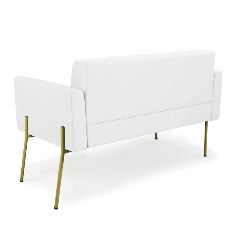 Sofá Namoradeira 2 Lugares Base Pé De Ferro Dourado Elisa Corino D03 - D'rossi Cor Branco