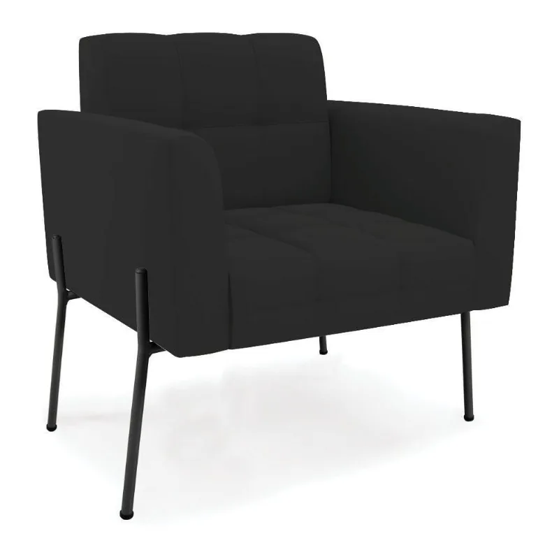 Poltrona Pé De Ferro Preto Para Sala Elisa Veludo D03 - D'rossi Cor Preto