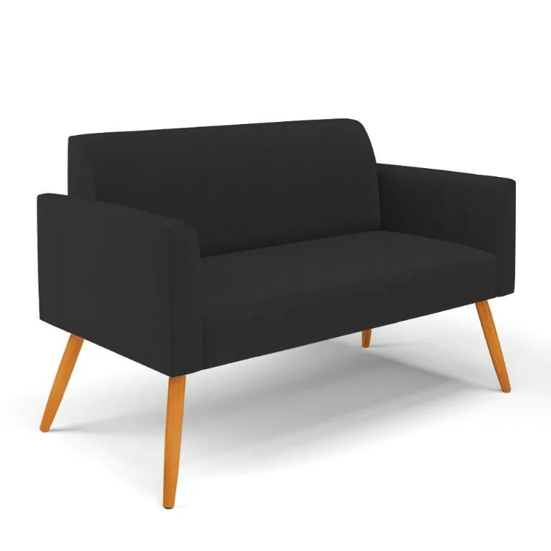Sofá Namoradeira Pés Palito Castanho Marisa Veludo D03 - D\'rossi Cor Preto