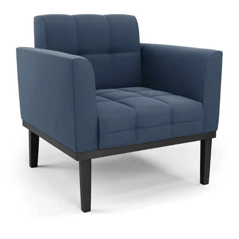 Poltrona Base De Madeira Fixa Preto Elisa Suede Azul Marinho D03 - D'rossi