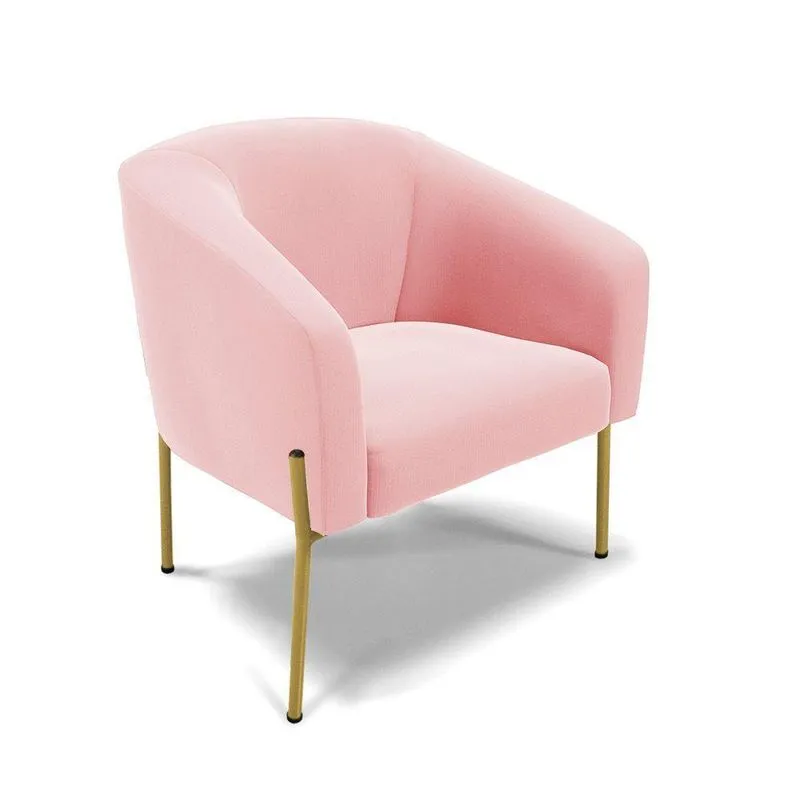 Poltrona Pé De Ferro Dourado Sala De Estar Stella Suede D03 - D'rossi Cor Rosa Bebê